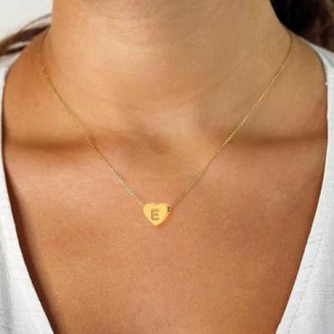 Imagem de Colar com pingente de coração com pingente de monograma personalizado em aço inoxidável, joia do alfabeto para casais e, F, Aço inoxidável, Sem Pedra Preciosa