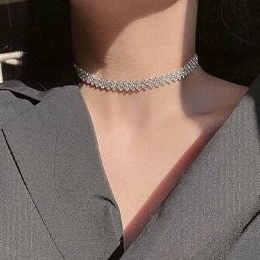 Imagem de Colar gargantilha de pérolas de strass para casamento, corrente de pingente de fileira de cristal brilhante, colares minimalistas, joias de festa de formatura, acessórios para mulheres, amizade