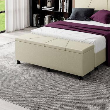 Imagem de Baú Sapateira Estofada Casal 140 Cm Júpiter Corino Skybox Bege