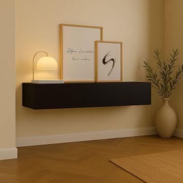 Imagem de Aparador Bancada 110cm Suspenso 2 Gavetas Em Mdf Estilo Clássico Preto