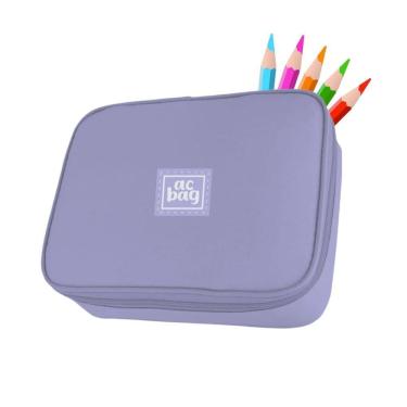 Imagem de Estojo Box Organizador Lilás Grande Escolar Multiuso Kawaii Múltiplos Compartimentos Volta as Aulas