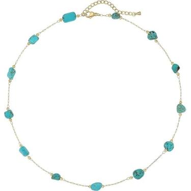 Imagem de SANQINGER Colar feminino com contas, corrente banhada a ouro, boêmio, irregular, turquesa, miçanga, delicada, joia de aço inoxidável para uso diário e presente