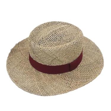 Imagem de Chapéu de sol masculino feminino de aba larga de algas marinhas jazz primavera verão chapéu de palha protetor solar chapéu de proteção solar chapéu côncavo vermelho ajustável