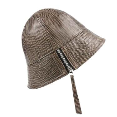 Imagem de Chapéus de balde femininos de couro genuíno com zíper cor doce bonés de bacia mujer faixa de pesca chapéus cinza 9 58-59 cm