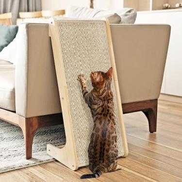 Imagem de PETKARAY Arranhador para gatos, rampa de sisal, almofada para arranhões em forma de L para gatos internos, protetor de móveis de parede tamanho grande