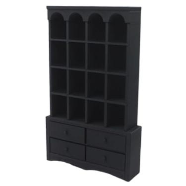 Imagem de simhoa Estante de livros para casa de bonecas, móvel decorativo, brinquedo de faz-de-conta, presente, artesanato DIY, armário expositor, mini cristaleira, Preto