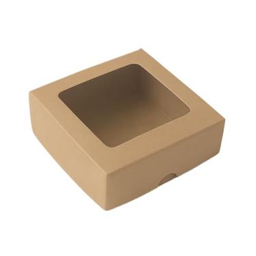 Imagem de Kit Caixas De Presente Pequena 16x16x4cm, com Visor e Papel de Seda ideal para presentes delicados, aniversários, lembranças visual charmoso e apresentação elegante(10,Kraft)