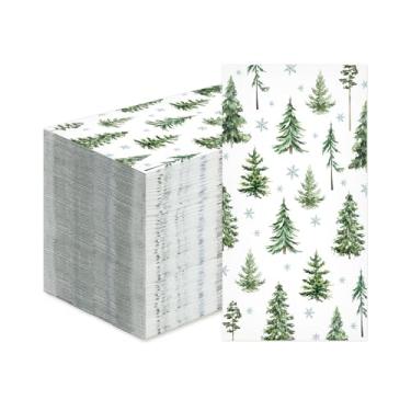 Imagem de 100 guardanapos de papel para árvore de Natal, 3 camadas, pinheiro, descartáveis, toalhas de mão absorventes de flocos de neve de inverno, guardanapo de banheiro para feliz Natal, férias, casamento