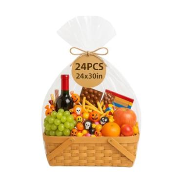 Imagem de WIKDAY Embalagem de celofane para cestas de presente 61 x 76 cm, 24 peças, sacos plásticos transparentes grandes com laços para presentear, produtos de embalagem