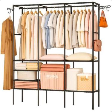 Imagem de Armário Organizador Aberto 3 Divisórias Cabideiro e Prateleiras em Aço