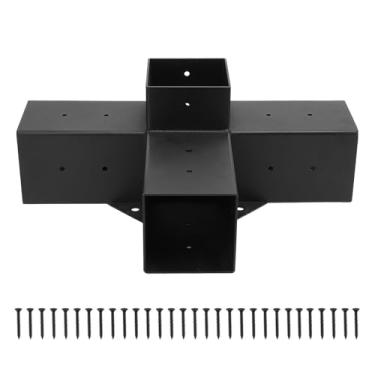 Imagem de Estink Suporte para Gazebo/Pérgola Em Madeira Galvanizada Reforçada 4x4 Com Vigas Completamente Soldadas e Revestimento Em Pó Preto, Diâmetro Interno de 9,1 Cm (3,6 pol.), Ideal para (4 vias)