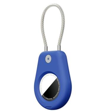 Imagem de Para porta-chaves AirTag com cabo de arame, capa de bloqueio de etiqueta de ar, compatível com AirTags, chaveiro e etiqueta de bagagem, protetor para acessório AirTag para chaves, bagagem, azul escuro