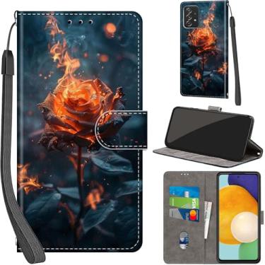 Imagem de Salanheo Capa carteira para Samsung Galaxy A53 5G, com [3 compartimentos para cartões], fecho magnético com suporte, capa protetora flip de couro PU à prova de choque 16,5 cm, Burning Roses