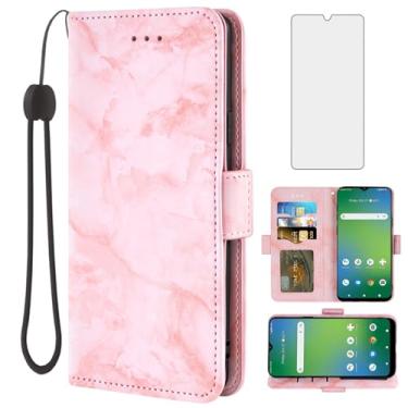 Imagem de Asuwish Capa de telefone para Cricket Icon 4 com protetor de tela de vidro temperado e carteira de mármore flip porta-cartões suporte suporte de couro acessórios de celular robusto WTCKT01 feminino