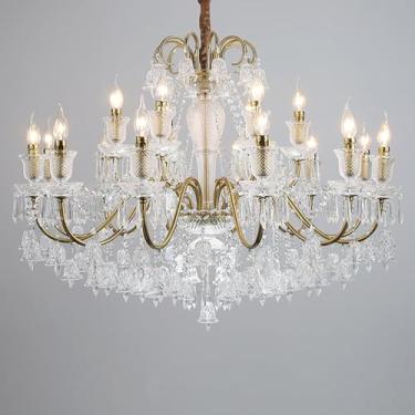 Imagem de Lustre contemporâneo de luxo com cristais dourados, estilo europeu, com iluminação LED, ideal para sala de estar, restaurante, quarto, villa, hotel, duplex, escada, loja de roupas, salão de