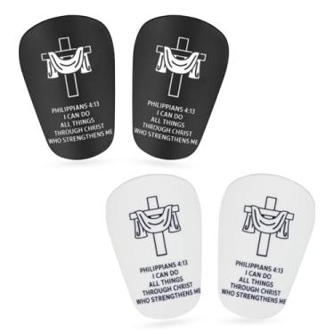 Imagem de 2 Pares Mini Caneleiras Futebol, 8x5cm Design de Cruz Cristã Preta e Branca com Versículo Bíblico Caneleiras Protetoras para Treinamento Futebol de Crianças Jovens e Adultos