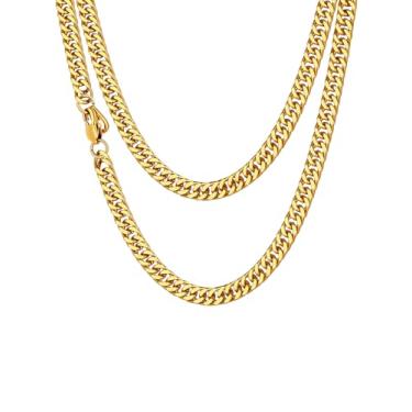 Imagem de ChainsHouse Corrente masculina e feminina, corrente de elos francos, aço inoxidável/banhado a ouro 18K, banhado a ouro 18 K, 3 mm/4,5 mm/5 mm/6 mm/7 mm/10 mm/13 mm de largura, enviar