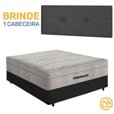 Imagem de Box Casal Preta + Cabeceira Painel Iris Preta + Colchão De Molas AirTe