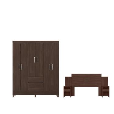 Imagem de Jogo Guarda Roupa 6 Portas E Cabeceira Elsa Cafe Touch