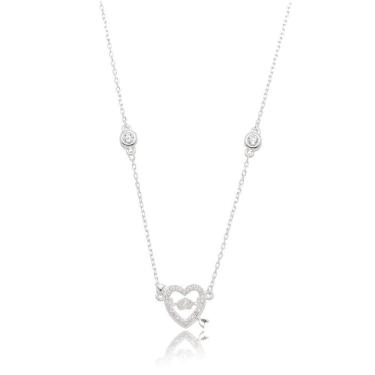 Imagem de Colar Coração Cravejado Com Flecha Prata 925