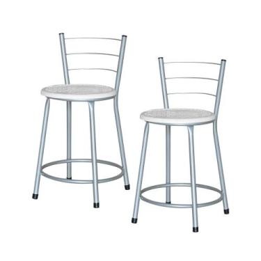 Imagem de Jogo 2 Banqueta Baixa Ratan Cinza Retro - Lamar Design, Laca branca