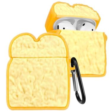Imagem de Boaretiu Capa fofa para AirPods 2ª/1ª – Capa engraçada 3D de silicone macio com mosquetão para mulheres e meninas meninos para Air Pods 1/2, pão