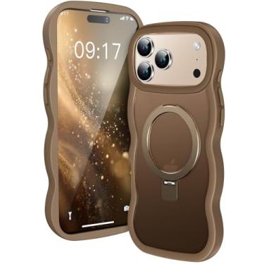 Imagem de [Moldura ondulada + suporte Mag] Capa projetada para iPhone 17 Pro Max, [Apto para MagSafe] Capa protetora de silicone translúcido com anel magnético para celular 17 Promax 17.5 cm homens e mulheres