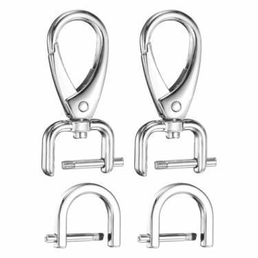 Imagem de HARFINGTON 2 peças de gancho de pressão destacável fecho giratório 1/40.6 cm (1,6 mm) fecho de garra de lagosta de liga de zinco com 2 peças de anéis D parafuso em manilha para chaveiro, bolsa de