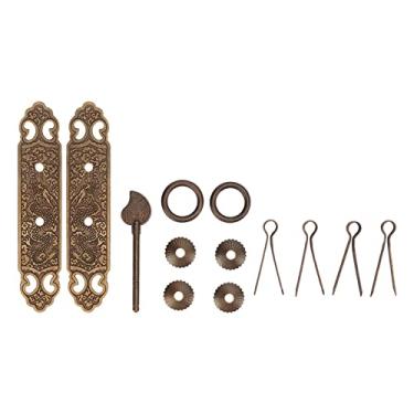 Imagem de Alças de armário de latão chinês Vintage Bronze Lucky Pattern Vertical Straight Handle Pull Plate para armários de cozinha Roupeiros Conjunto de ferragens de móveis antigos de 2