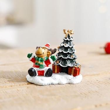 Imagem de 1 peça de enfeites de casa de Natal em miniatura de resina pequena decoração de aldeia de férias com árvore para mesa, cornija e prateleira, B
