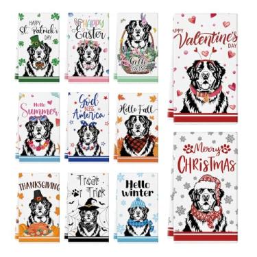 Imagem de Ciazoxa 11 peças de toalhas de cozinha de São Bernardo 35 x 53 cm toalha de prato para cachorro, pano de prato de cozinha, toalhas de mão fofas para banheiro, decoração de casa, Natal, dia das mães