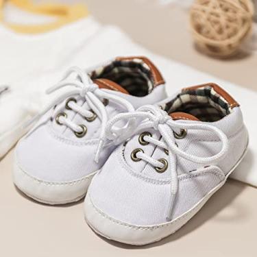 Imagem de Tênis de lona para bebês meninos e meninas recém-nascidos antiderrapante sola macia Frist Walking sapatos respiráveis para crianças pequenas, Branco, 12-18 Months Toddler
