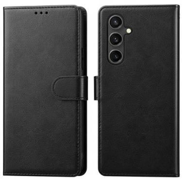 Imagem de RadEnergy Capa carteira de couro genuíno com bloqueio de EMF com suporte para cartão para Samsung Galaxy, proteção antiradiação eletromagnética, bloqueador de radiação (preta, para Galaxy A55 5G)