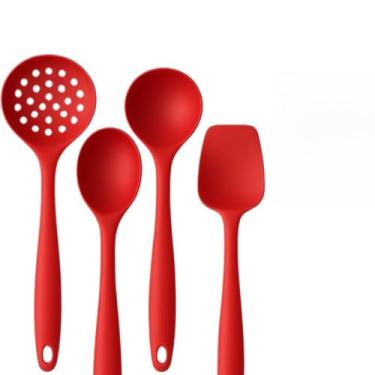 Imagem de Colher de Silicone para Cozinha Conjunto, Preto e Vermelho, Adequado Tanto para Uso DoméStico Como para Catering.(KIT 04 SILICONE - VERMELHO)