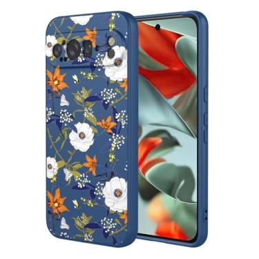 Imagem de OEURVQO Capa artística para Google 9 Pro XL, capa de silicone líquido de toque macio com forro fofo, compatível com carregamento sem fio, capa protetora para Google Pixel 9 Pro XL, azul brilhante