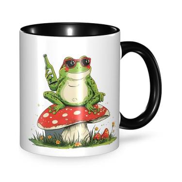 Imagem de Yrebyou Caneca de café sapo novidade caneca de café de cerâmica com alça presentes para mulheres e homens, seguro para micro-ondas para casa ou escritório, 325 ml