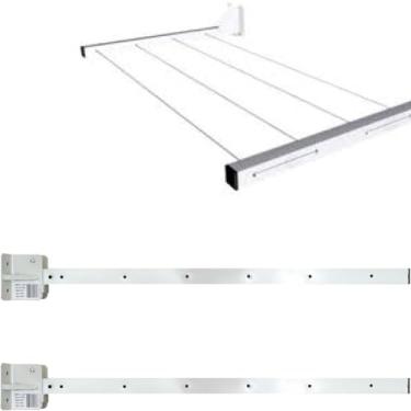 Imagem de Varal de Parede Dobrável em Metal, Branco, 75 cm, Suporta até 45 kg, Instalação na Parede, 6 Furos para Corda, Design Compacto