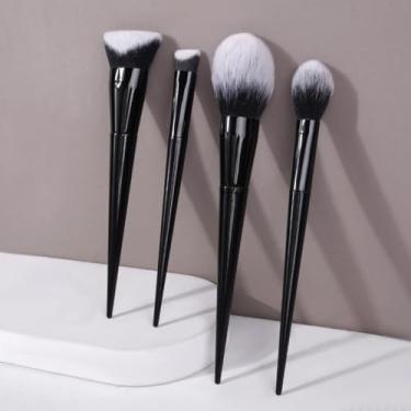 Imagem de 4 pincéis de maquiagem para misturar e aplicar base, blush e sombra (preto)