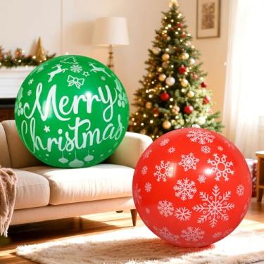 Imagem de Wlicon 2 bolas infláveis grandes de Natal de 81 cm, enfeites de bola de Natal infláveis ao ar livre para decoração de Natal, jardim, gramado, quintal, feriado, porta da frente, janela, decoração