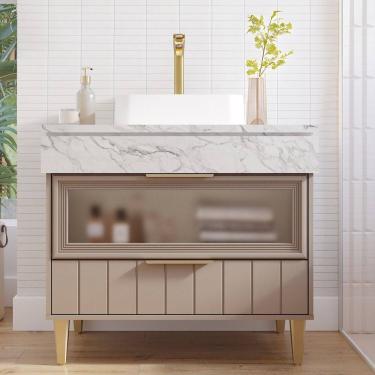 Imagem de Gabinete para Banheiro 90cm com 1 Porta 1 Gaveta e Cuba de Sobrepor Bariloche Cappuccino