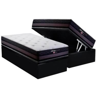 Imagem de Cama Box Baú Solteiro: Colchão Molas Herval Maxspring Málaga + Base Crc Suede Black(88x188)