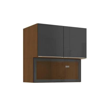 Imagem de Armário Aéreo P- Cozinha Vibra T647 C- 3 Portas (1 C- Vidro) 80cm Canela-grafite Lacca - Kappesberg