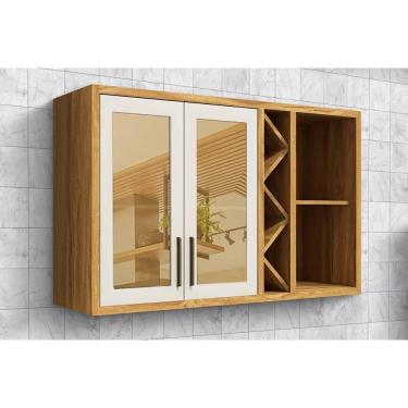 Imagem de Armário De Cozinha Modulado Tempranillo 2 Portas Vidro Reflecta120cm Amendoa/off White - Ronipa