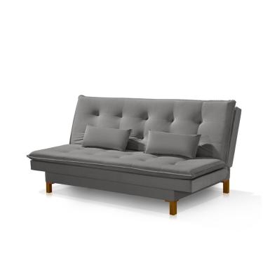 Imagem de Sofá Cama Bangkok Pé Rústico Em Madeira Confortável Veludo Cor cinza