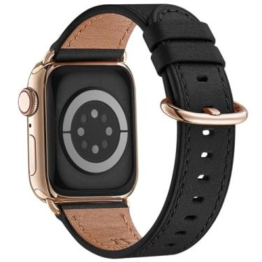Imagem de Pulseira feminina WFEAGL de couro genuíno de grão superior para Apple Watch Ultra, SE e séries 8, 7, 6, 5, 4, 3, 2 e 1 de 49 mm, 45 mm, 44 mm e 42 mm (preto/dourado)