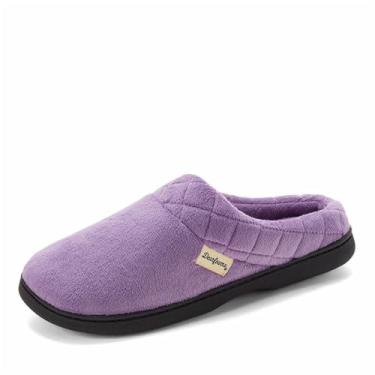 Imagem de Dearfoams Pantufa feminina de espuma viscoelástica para ambientes internos e externos Darcy Velour Clog House com larguras largas, Roxo fumê 2, 7-8 Wide