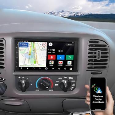 Imagem de Rádio veicular Android de 10,1 polegadas para Ford F150 1997 1998 1999 2000 2001 2002 2003 2004, tela sensível ao toque para carro F150 estéreo com Carplay Android Auto/Bluetooth/GPS/WiFi/FM/AHD