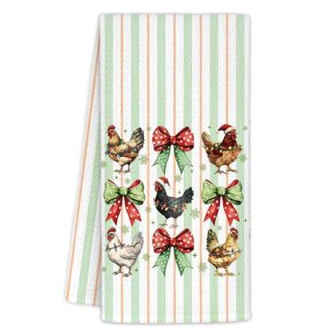 Imagem de Yhtrg Coquette Toalhas de cozinha de galinha com laço de Natal vermelho e verde 40,6 x 61 cm, presentes de mãe e senhora para amantes de frango, toalhas de mão para decoração de banheiro, toalha de