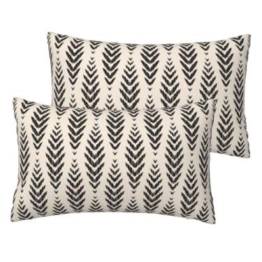 Imagem de VIREOTHIA Ikat Chevron Capas de almofada lombar 30,5 x 50,8 cm, conjunto de 2 capas de almofada decorativas pretas e bege, capas de almofada retangulares para decoração de sofá-cama