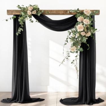 Imagem de Santaben Tecido drapeado preto elegante arco ao ar livre 1 painel 73,7 cm x 20 pés cortinas de chiffon transparente para cerimônia de casamento, festa de aniversário, jardim brunch
